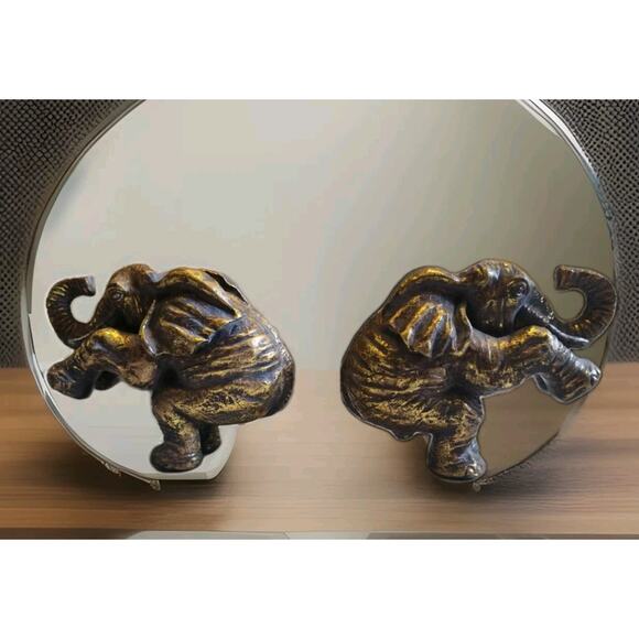 2 Feng Shui Gold Elegant Rearing Elephant Trunk Up Statue Figurine Brass Look 4" - Picture 4 of 7